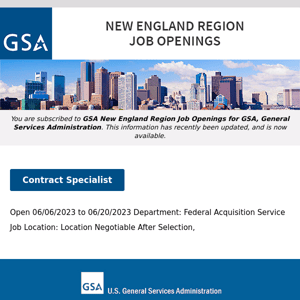 New/Current Job Opportunities in the GSA New England Region