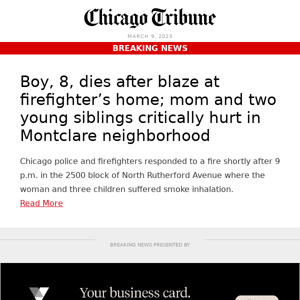 Boy, 8, dies after blaze at firefighter’s home