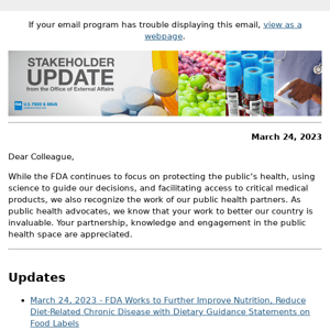 FDA Stakeholder Update - March 24, 2023