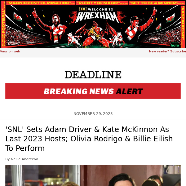 'SNL' Sets Adam Driver and Kate McKinnon As Last 2023 Hosts; Olivia Rodrigo and Billie Eilish To Perform