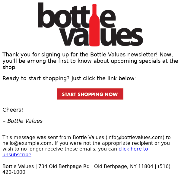 Thank you from Bottle Values