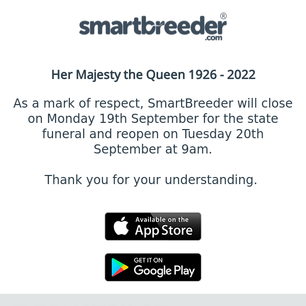 SmartBreeder will be closed on Monday 19th September