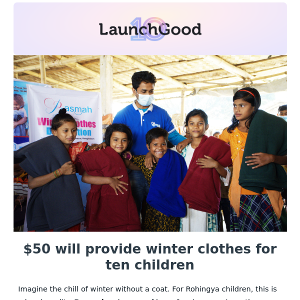 Warm a child's winter with just $50 🧣
