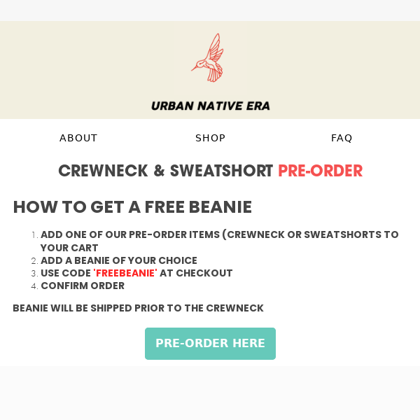 Free Beanie w/ crewneck or sweatshorts. Learn more