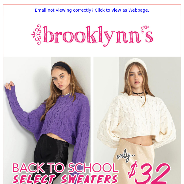 ICYMI... it's closet refresh season! $32 sweaters & jeans + so much more! Shop in-store or online at www.brooklynns.com.