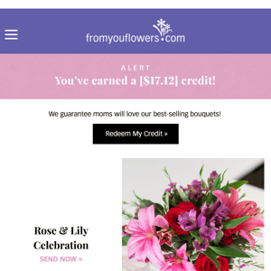 Flowers, Plants & Gift Baskets for Mom with your [$17.12] credit!