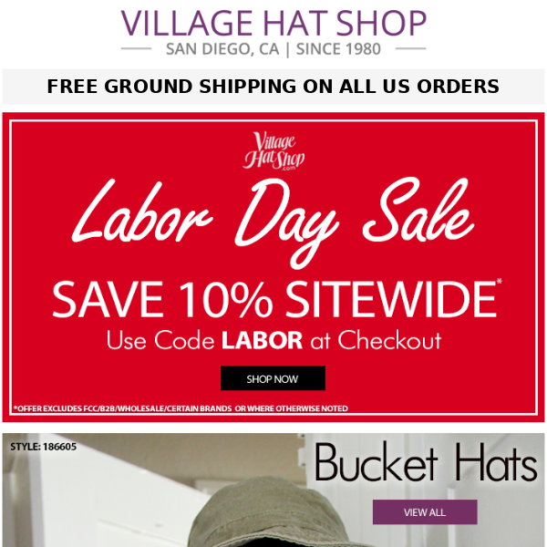 Popular Bucket Hats Available Now | Save 10% Sitewide Extended Labor Day Sale