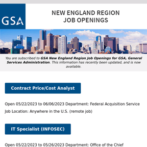 New/Current Job Opportunities in the GSA New England Region