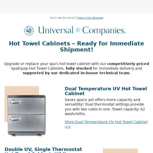 Ready for an Upgrade? SpaEquip Hot Towel Cabinets Are In Stock!