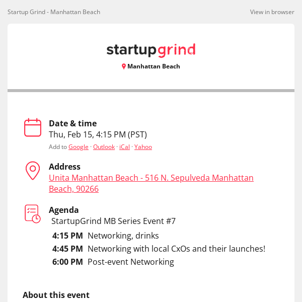 Startup Grind, join us for February SG-MB event - 5 Local Execs:  2 Kellers, Foxworthy, Kim and Mohajerin