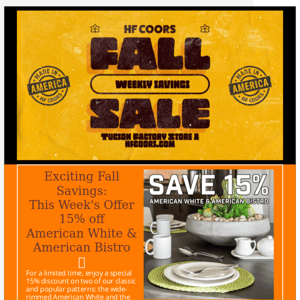 Save 15% on American White & Bistro