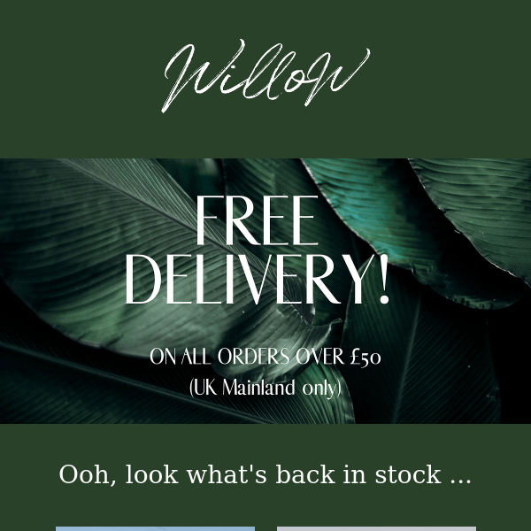 Who wants free delivery? PLUS products back in stock!