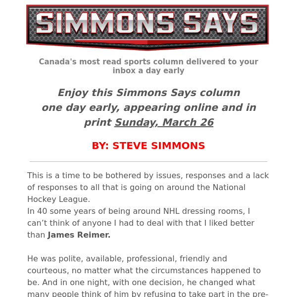 SIMMONS SAYS: NHL developing an image problem