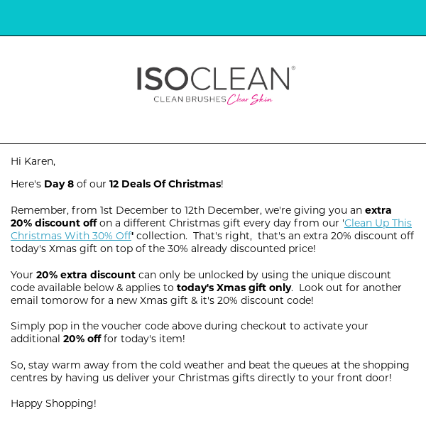 Iso Clean ISOCLEAN Day 8 of '12 Deals Of Xmas' - Extra 20% Off Xmas Gift Bundle 7!