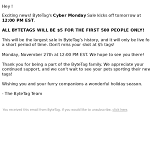 Get ready for ByteTag's $5 Cyber Monday Sale...