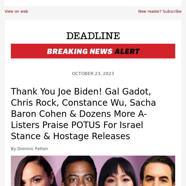 Gal Gadot, Sacha Baron Cohen, More Thank Joe Biden For Backing Israel –  Deadline