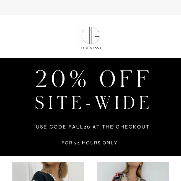 20% off site wide - 24 hours only!