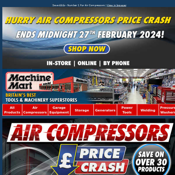 Final Reminder Air Compressors Price Crash Ends Today - Save £££s