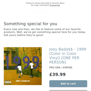 Warehouse find! Joey Bada$$ - 1999 (Color in Color Vinyl) [ONE PER PERSON]