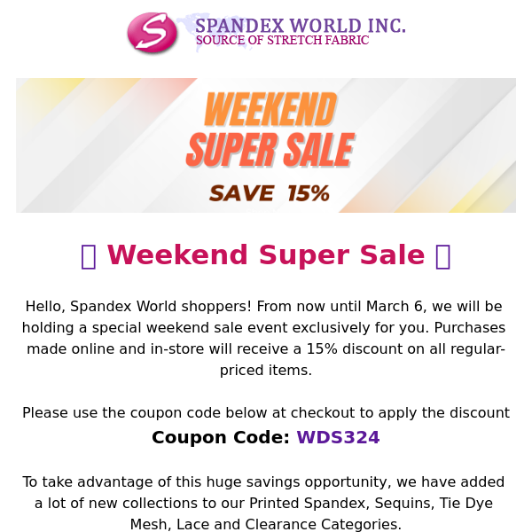 Weekend Super Sale SALE 15% OFF 🌟