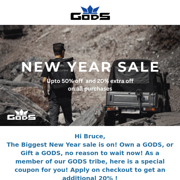 Road Gods,OH MY GODS ! Upto 50%+20% extra off. New Year Mega Sale is on!