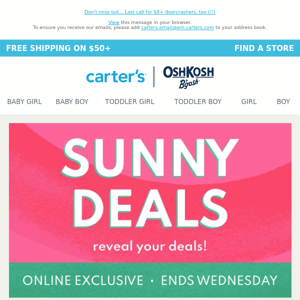 Ends today! 📩 Open for more SUNNY DEALS online!