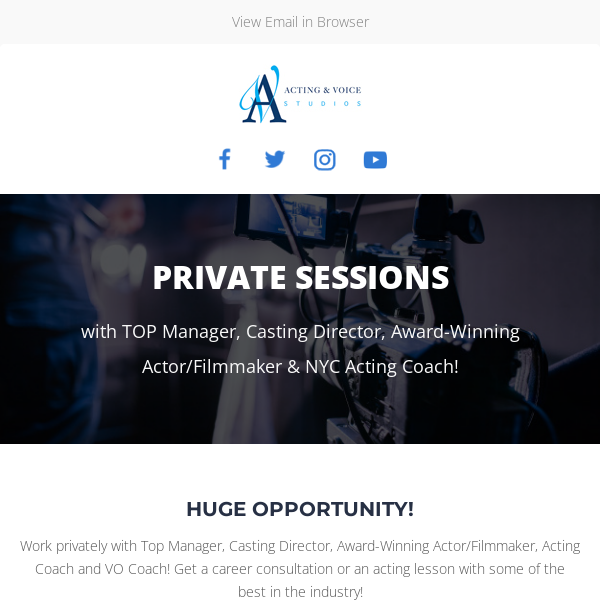 NEW Private Sessions with Top Manager & Casting Directors!