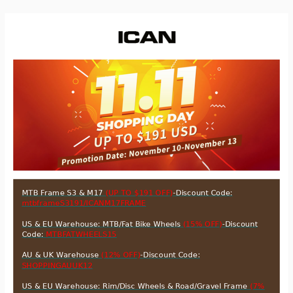 🎁11.11 SHOPPING DAY-UP TO 191 USD OFF