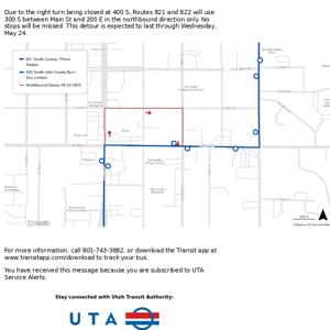 Routes 821 and 822 On Detour