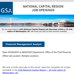 New/Current Job Opportunities in the GSA National Capital Region