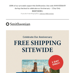 Free Shipping to Celebrate Smithsonian's Anniversary