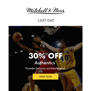 Last Day to Save 30% Off Authentic Jerseys, Shorts, & Jackets 🏀 ⚾️ 🏈