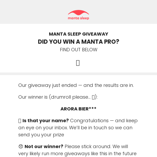 [Manta Sleep Giveaway] Results inside