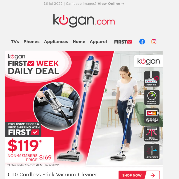 Final Days! Grab Exclusive Deals on Stick Vacuums, Office Chairs & More - Hurry, Kogan First Week Ends Midnight Sunday!