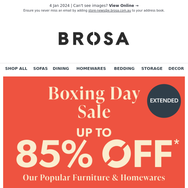 Boxing Day Sale Is Now Extended! Get Up to 85% off Our Popular Furniture, Manchester & More!