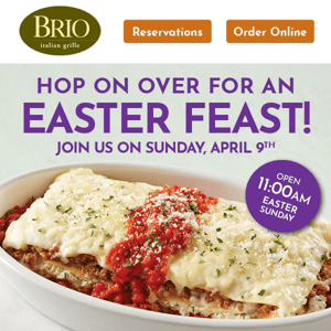 Hop On Over For An Easter Feast - Reserve Now!