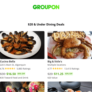 $20 & Under Deals on Takeout, Restaurants & More 🥡🌮🍝🧁🍕