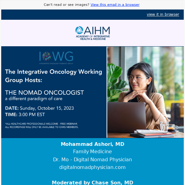 UPCOMING WEBINAR - The Nomad Oncologist, A Different Paradigm of Care