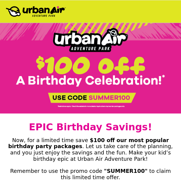 Urban Air Adventure Park Latest Emails, Sales & Deals
