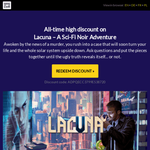 All-time high discount on Lacuna – a Sci-Fi Noir Adventure