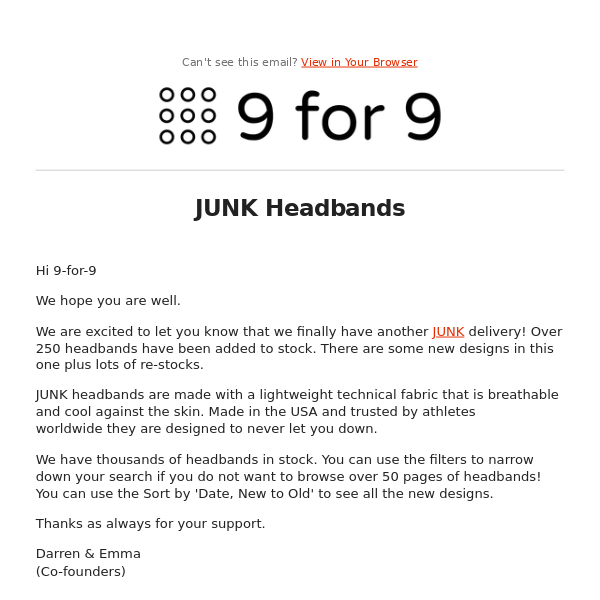 JUNK Headbands | Delivery