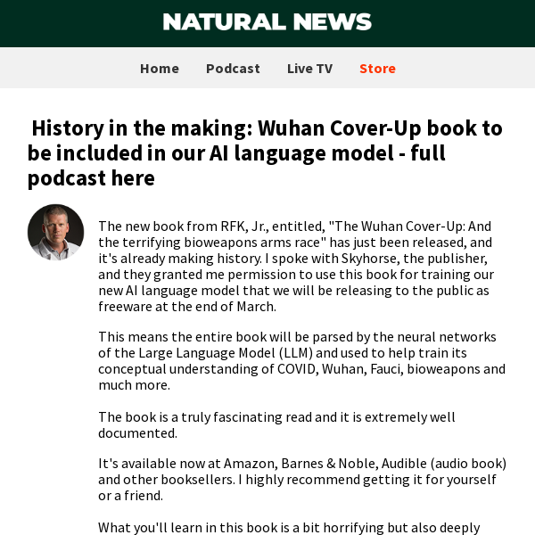 History in the making: Wuhan Cover-Up book to be included in our AI language model - full podcast here