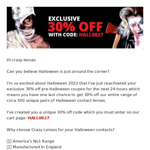 RE: Your 30% Off Halloween Coupon Is Expiring 🎃