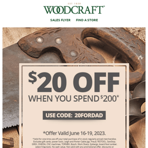 Woodcraft's $20 Off $200 Weekend Continues!