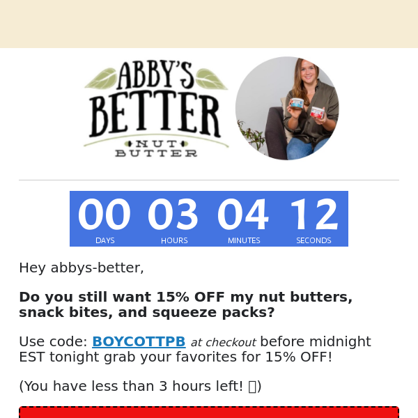 3 hrs Left For 15% OFF My Nut Butters! ⏰