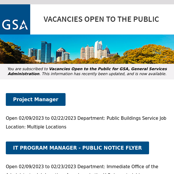 New/Current Job Opportunities at GSA Open to the Public (All U.S. Citizens)