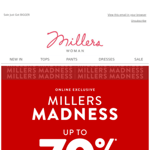 Millers Madness! Up To 70% Off