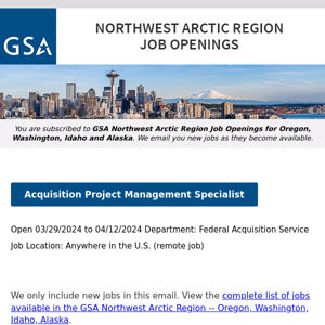 New/Current Job Opportunities in the GSA Northwest Arctic Region