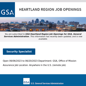 New/Current Job Opportunities in the GSA Heartland Region