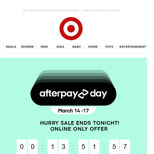 🏃‍ Hurry, Afterpay Day SALE FINAL HOURS!